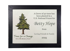 Framed and personalized tree planting certificate from friends and family