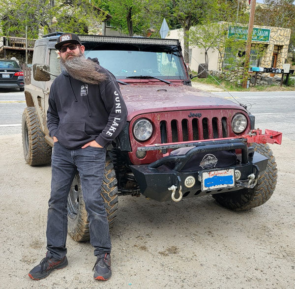 Toby next to Jeep after return from Angeles National Forest